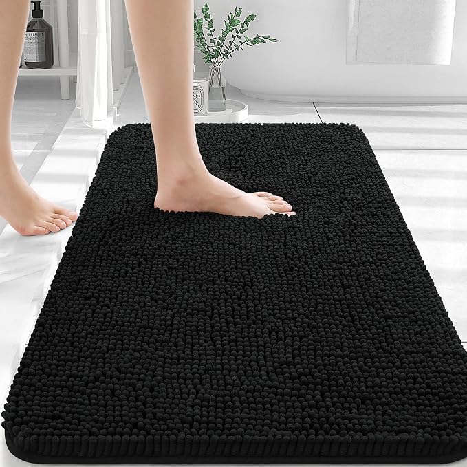 OLANLY Black Bathroom Rug 30x20, Extra Soft Absorbent Chenille Bath Rugs by OLANLY