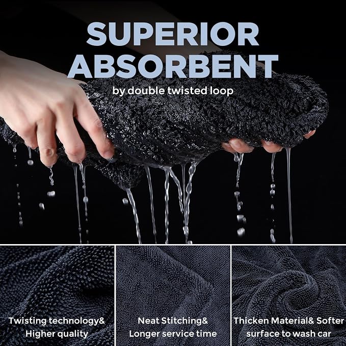 2-Pack 1200GSM Microfiber Car Drying Towels, Extra Large Twisted-Loop Absorbent - Image 6