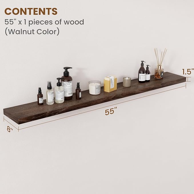 Floating Shelves for Wall Decor, 8 Inch Deep Rustic Solid Elm Wood Floating - Image 2