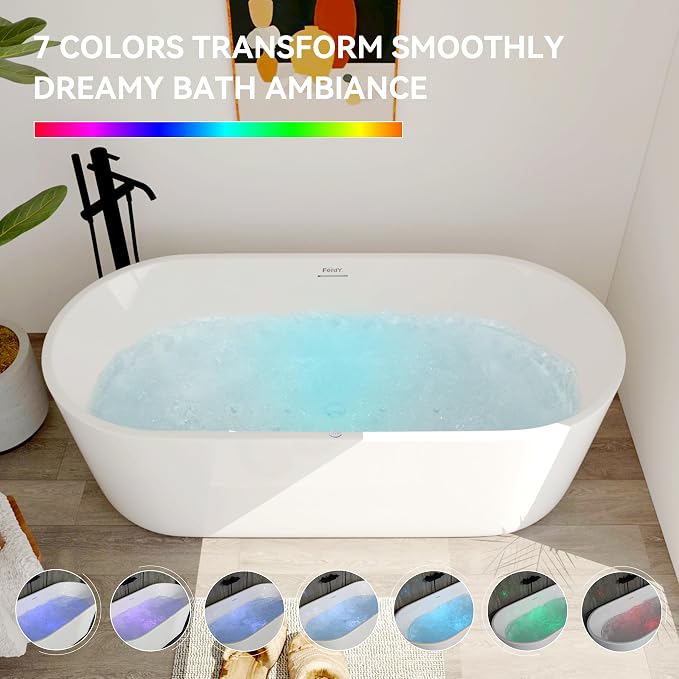 FerdY Shangri-La 67 Inch Freestanding Whirlpool Bathtub, Oval - Image 4