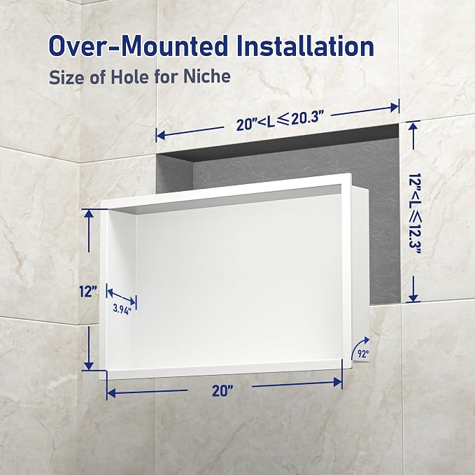 Stainless Steel Shower Niche 20" X 12" White No Tile Needed Niche Shower - Image 3