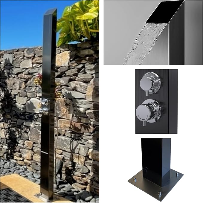Toorak Black 316 Marine Grade Stainless Steel Massage Outdoor Shower Pane by NoWorriesProducts