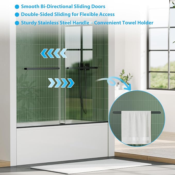 60" W x 59" H Glass Shower Door, 6mm Tempered Glass Panels, Stainless Steel - Image 3