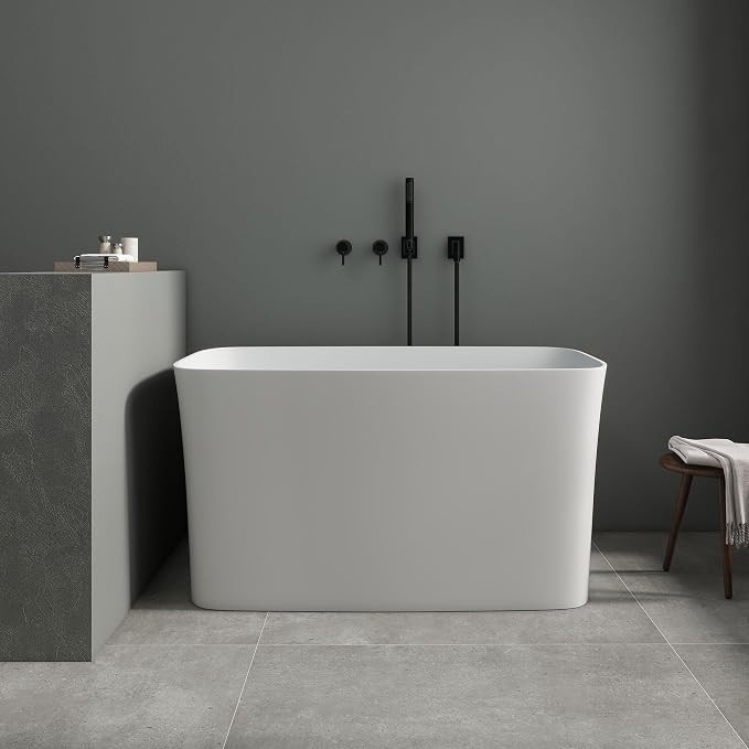 SJ Star&Jane 47" Solid Surface Freestanding Bathtub Japanese Soaking Tub Stone - Image 9