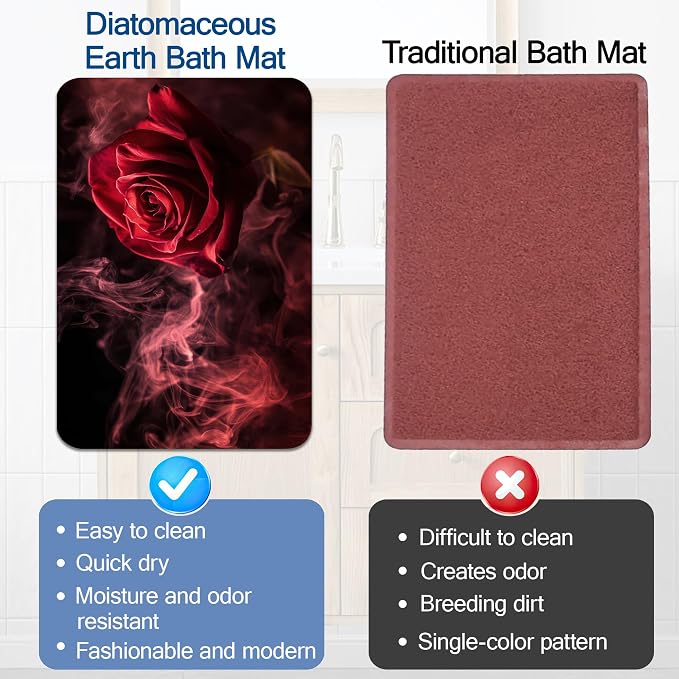 Elightvap Red Rose Bathroom Mat Quick Drying Non Slip Bath Mats Absorbent - Image 5