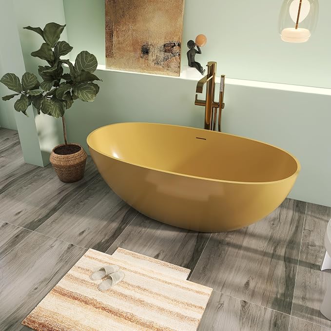 61" Premium Solid Surface Freestanding BathTubs, Upgraded Camel Design Stand - Image 3