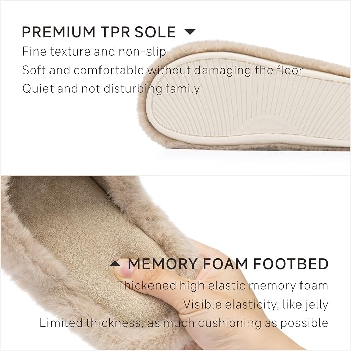 Chantomoo Womens Slippers Memory Foam Fuzzy Cross Band Faux Fur Slippers - Image 4