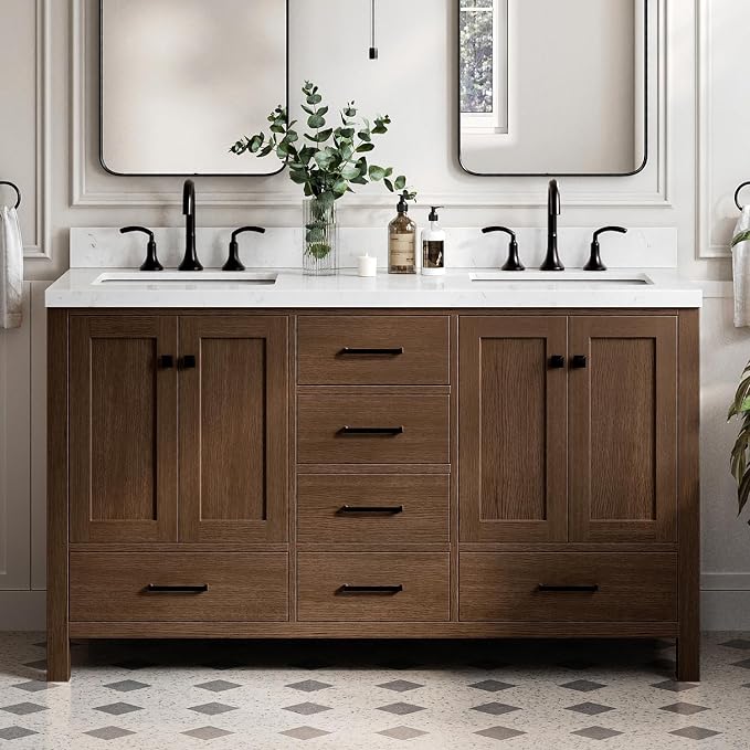 ARIEL Cambridge 60 Inch Double Rectangular Sink Bathroom Vanity by Ariel