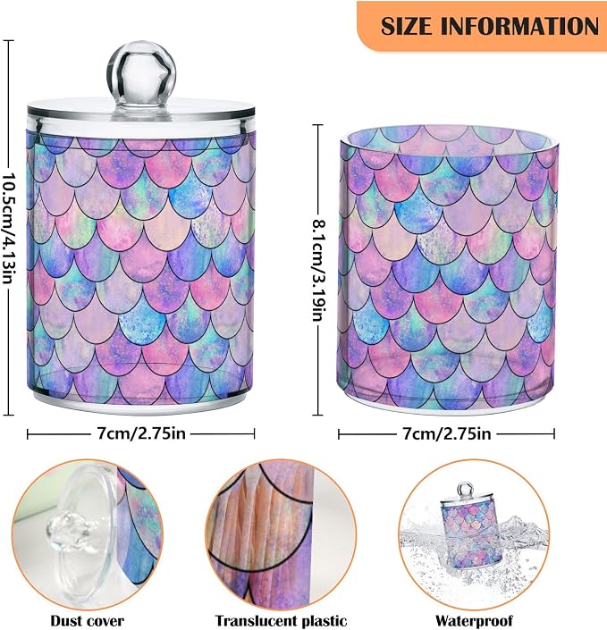 MNSRUU 4 Pack Qtip Holder Organizer Dispenser Colorful Mermaid Scales Bathroom - Image 3