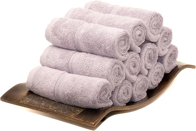 Mosobam Luxury Turkish Towels Set of 12 Washcloths 13X13 Lavender Aura 700 GSM by Mosobam