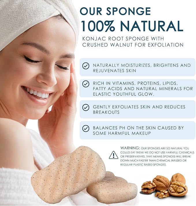 Konjac Sponge Body Exfoliating Walnut | Microplastic Free 100% Natural | - Image 3