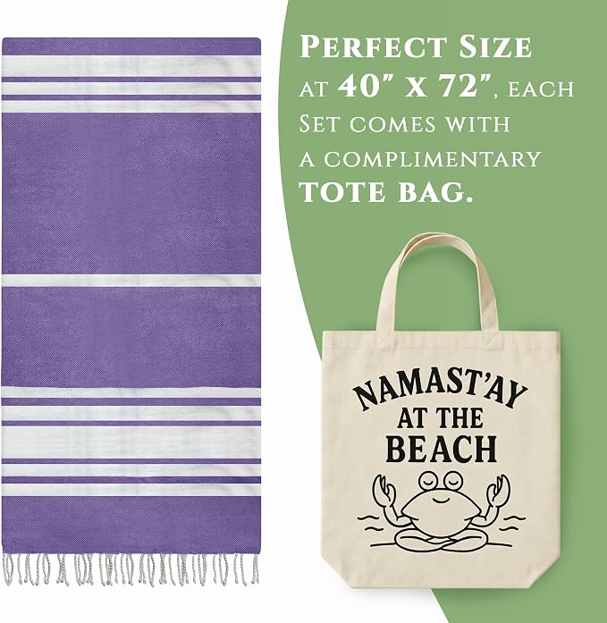 Turkish Cotton Beach Towel Pack of 6 & 1 Boho Tote Bag - Image 6