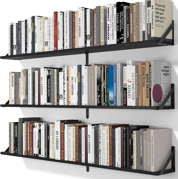Heimlove 48 Inch Large Wall Bookshelves Set of 3, Wall Mounted Bookshelves by Heimlove