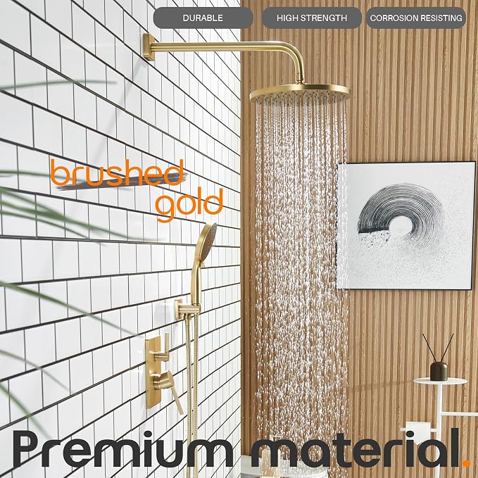 Bathroom Shower Trim Kit with 10'' High Pressure Rain Shower Head, 3-Function - Image 2