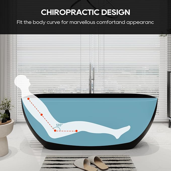 SJ STAR&JANE 67" Solid Surface Freestanding Bathtub Oval Stone Resin Soaking - Image 5