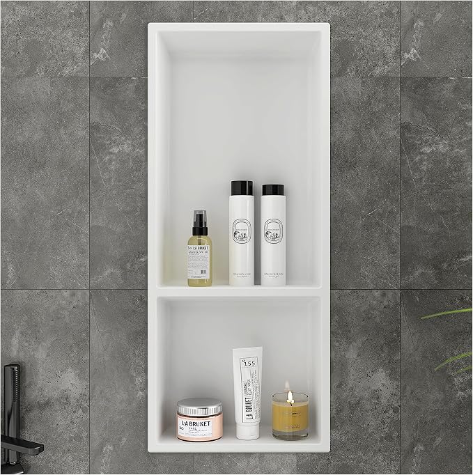Shower Niche No Tile Needed, 12.2"x28.7"x3.8", Vertical Double Recessed Wall by Fineyou