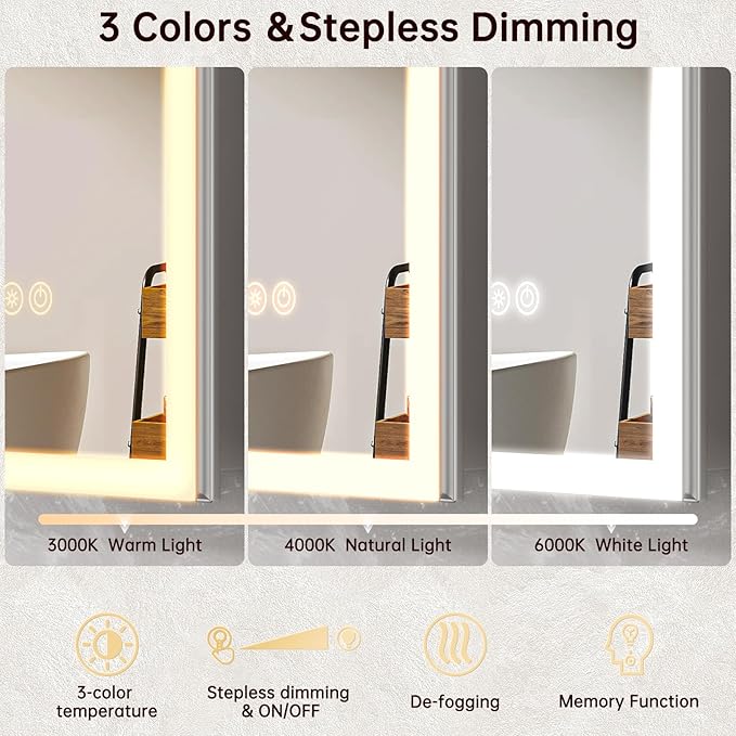24"x32" Medicine Cabinet Mirror, LED Lighted Medicine Cabinet - Image 2