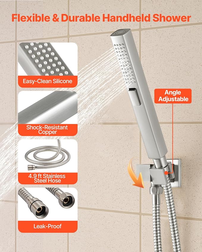 VEVOR Shower Faucet Set, 10 Inch Ceiling Mount Rainfall Shower System - Image 7