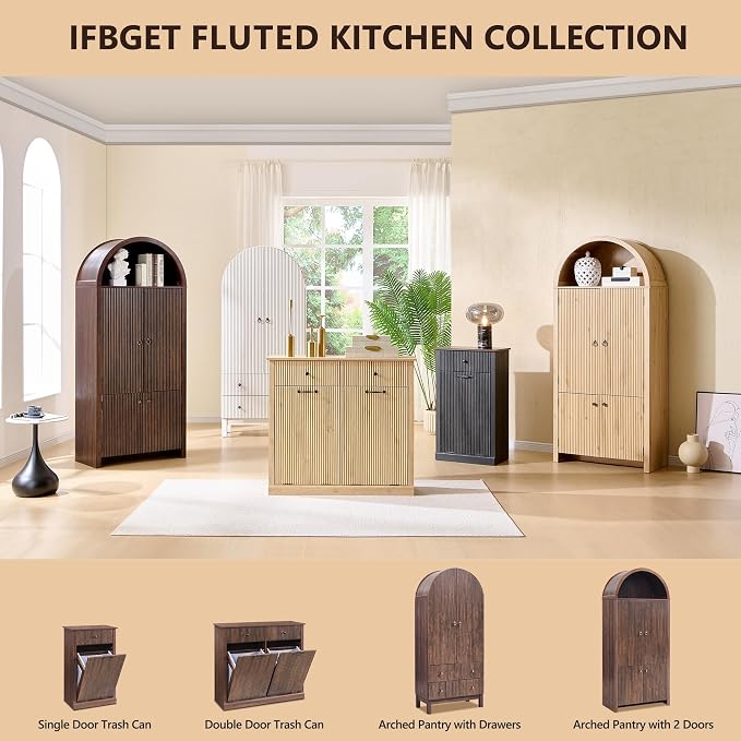 71" Tall Arched Pantry Cabinet, Fluted Kitchen Storage Cabinet - Image 7