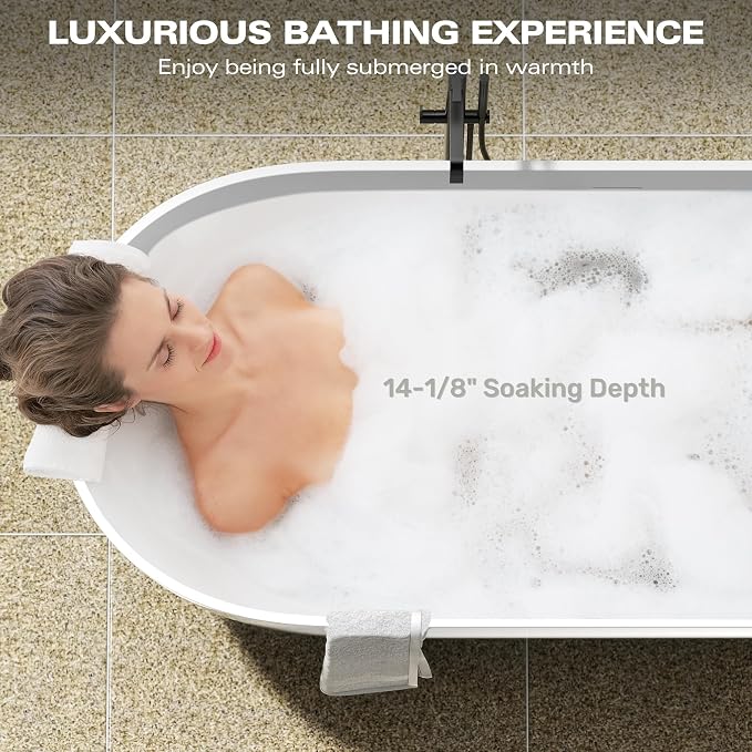Abruzzo 69" Free Standing Solid Surface Resin Stone Bathtub, Contemporary Oval - Image 4