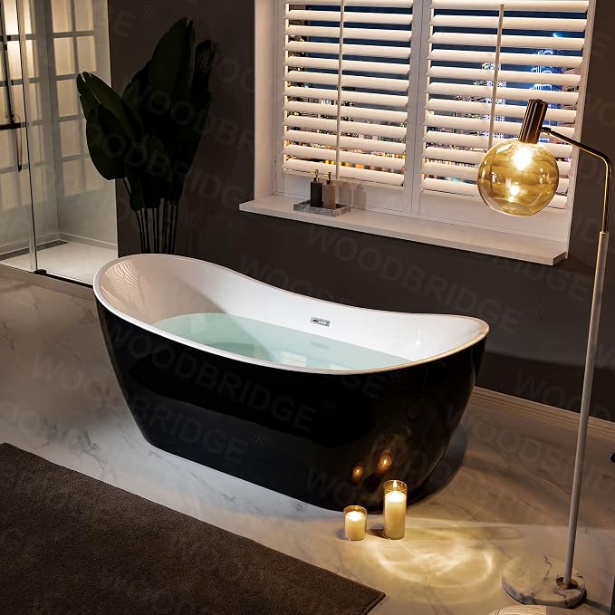 WOODBRIDGE 71" Acrylic Freestanding Bathtub Contemporary Soaking Black Tub - Image 13