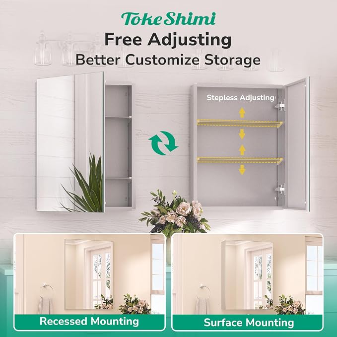 TokeShimi 48x32 Mirror with Stepless Adjustable Storage, Aluminum Tempered - Image 6