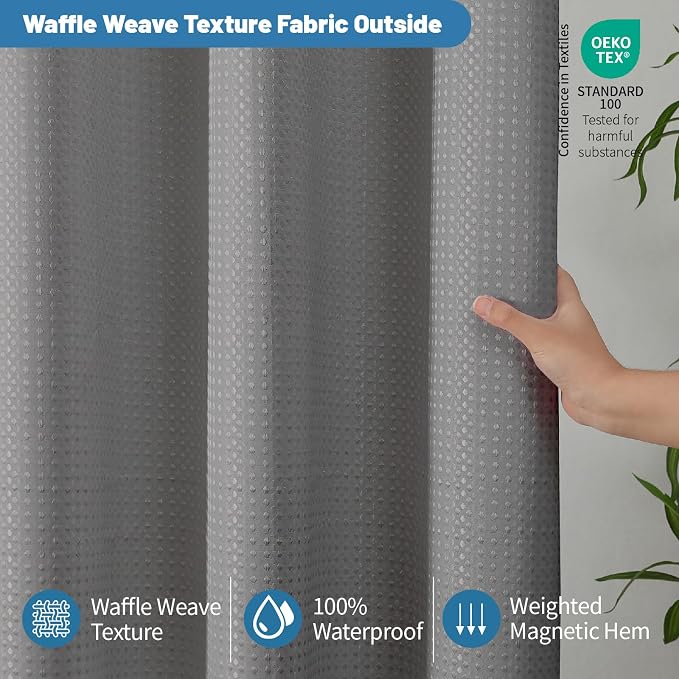 2-in-1 Waterproof Fabric Shower Curtain - Image 8