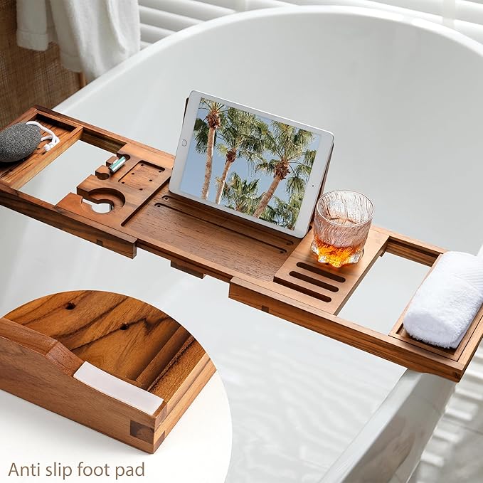 Teak Bathtub Tray | Adjustable Width Tray - Image 4