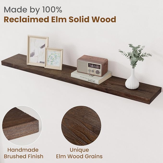 Floating Shelves for Wall Decor, 8 Inch Deep Rustic Solid Elm Wood Floating - Image 3
