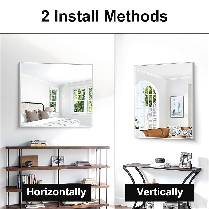 BONEWEI Silver Bathroom Mirror, 30x36 inch Wall Mirror - Image 8