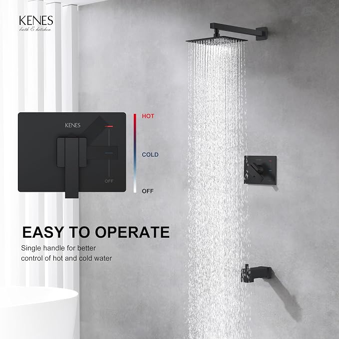 KENES Matte Black Tub Shower Faucet Set Complete - Image 4