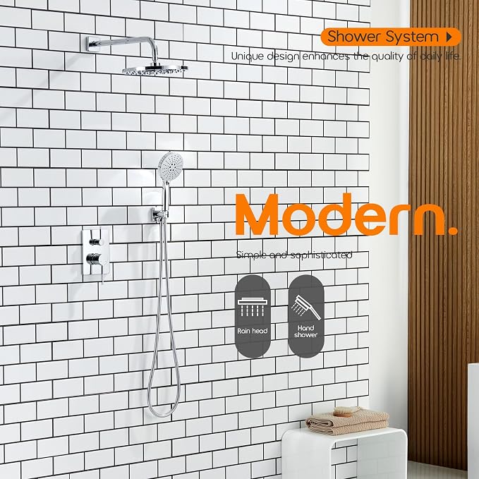 Shower System Set Includes 10-Inch Rainfall Shower Head, 3-Setting Handheld - Image 3