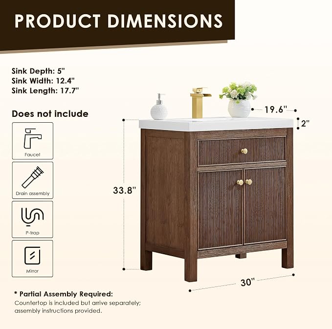 ALTAIR 30 Inch Vanity Bathroom Small Sink Vanities Single Bath Large Storge - Image 2