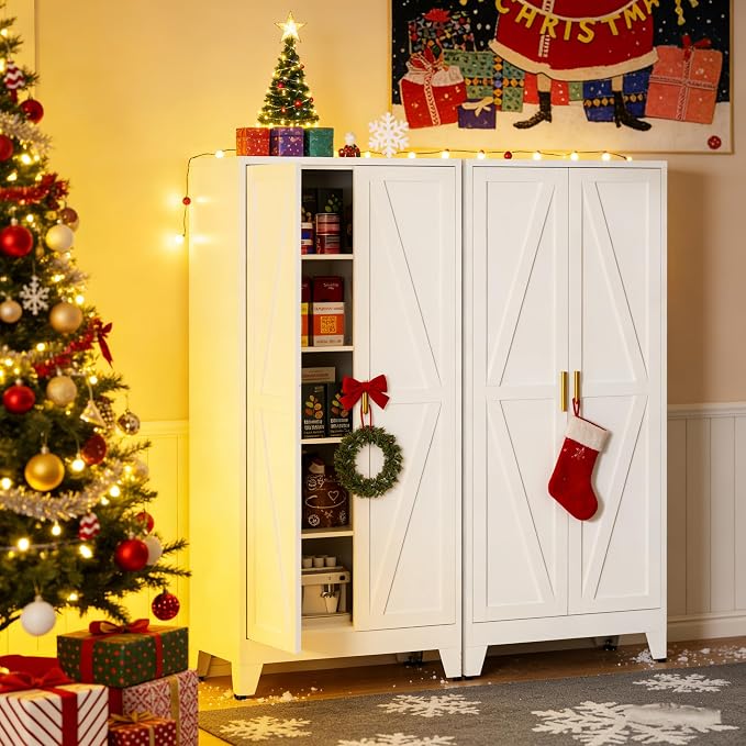 Metal Kitchen Pantry Cabinet, Rustic Freestanding Cupboard - Image 3
