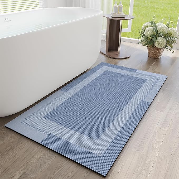Non Slip Long Bath Mat Bathroom Runner, Rubber Backing Ultra Thin Bathroom Rugs by YDKGL