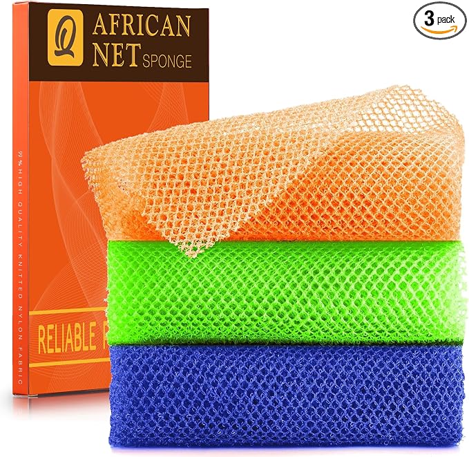 UJFQBH 3 Pieces African Bath Sponge African Net Long Net Bath Sponge by BuyNow