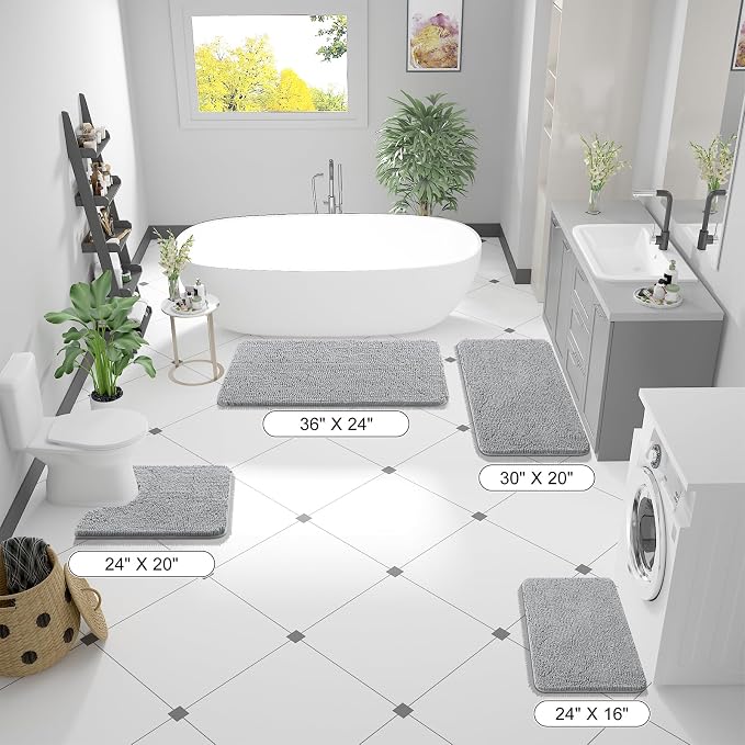 OLANLY Bathroom Rugs 47x20, Extra Soft Absorbent Chenille Bath Rugs, Rubber - Image 2