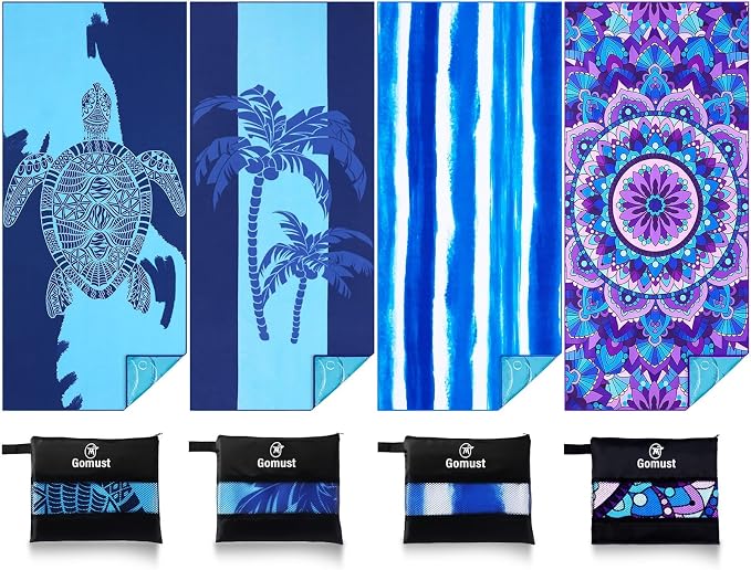 4 Pack Lightweight Thin Beach Towel Oversized 71"x32" Big Extra Large by Gomust