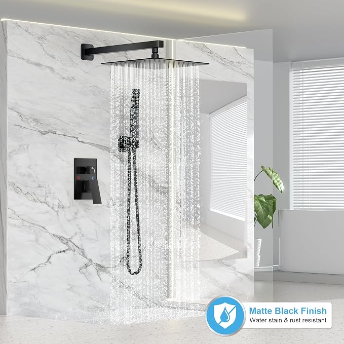 Black Shower Faucet Set, Rainfall Shower System - Image 2
