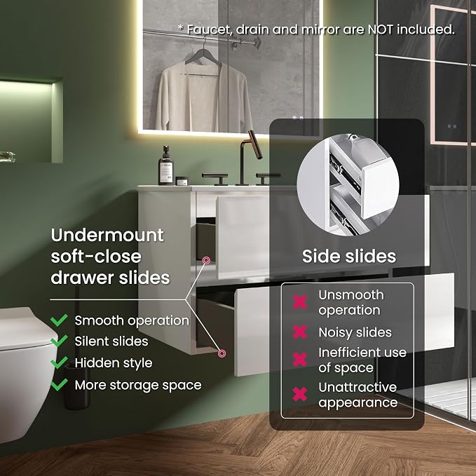 30" Bathroom Vanity with Sink, Modern Floating Vanity with Double Soft Closing - Image 6