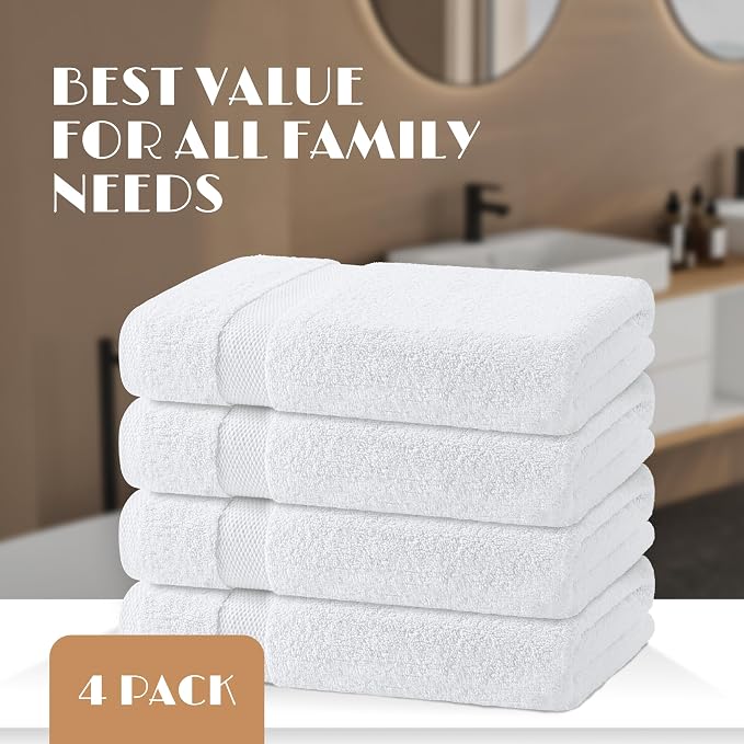 Wealuxe White Bath Towels 27x54 Inch, Cotton Towel Set - Image 4