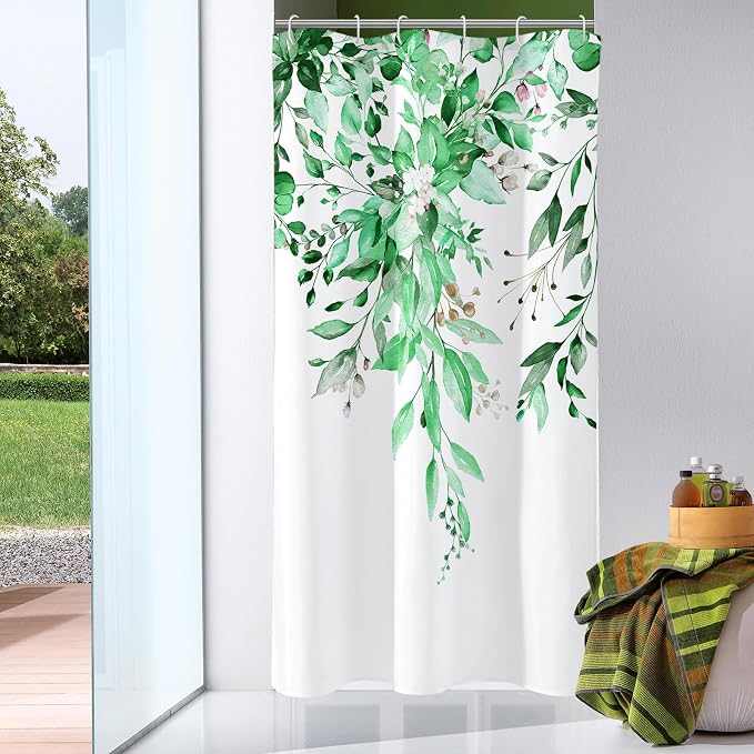 Gibelle Small Stall Shower Curtain 36 x 72, Narrow Emerald Green Floral Shower by Gibelle