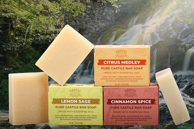 Adams Handmade Soap Variety Pack – 6 Bar Set: Unscented, Eucalyptus Spearmint - Image 2