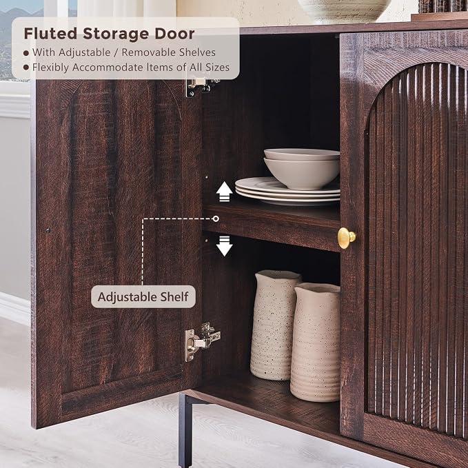 Bathroom Cabinet with Storage, 61.75" W Fluted Arched Free Standing Floor - Image 6
