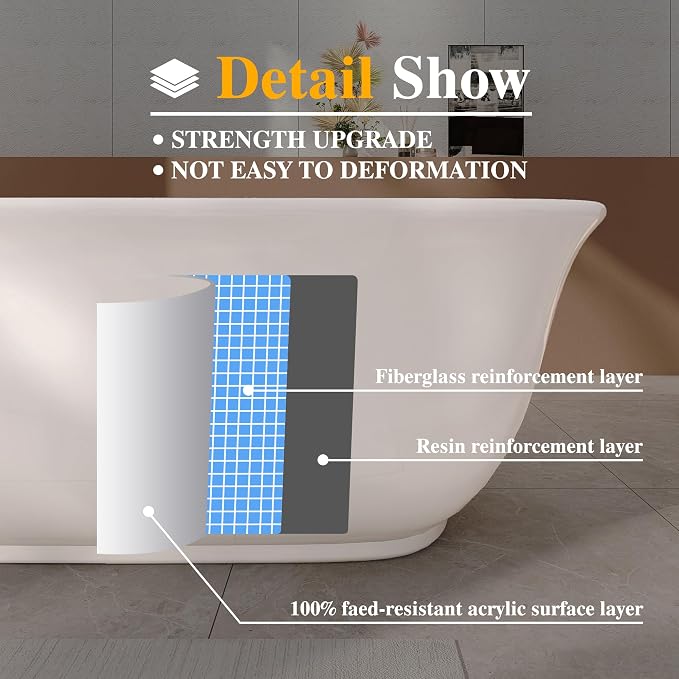 67" Acrylic Freestanding Bathtub, Soaking Tub - Image 7