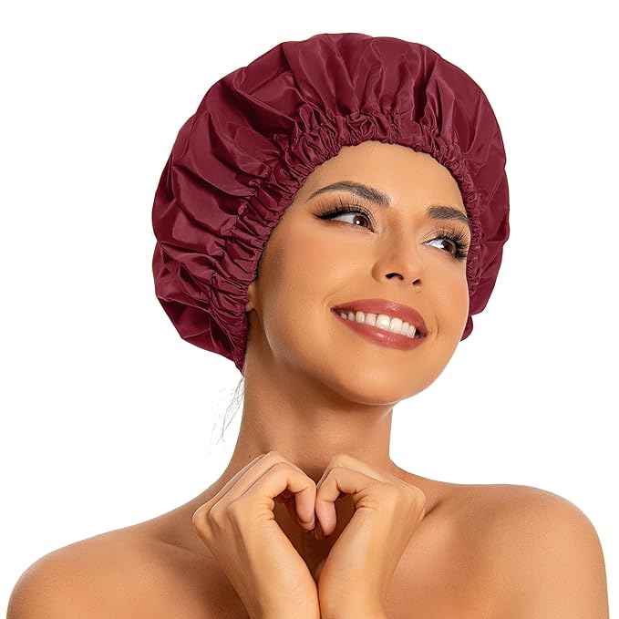 Reusable Shower Cap for Women, Large Waterproof Shower Essentials Bonnet by Edoneery