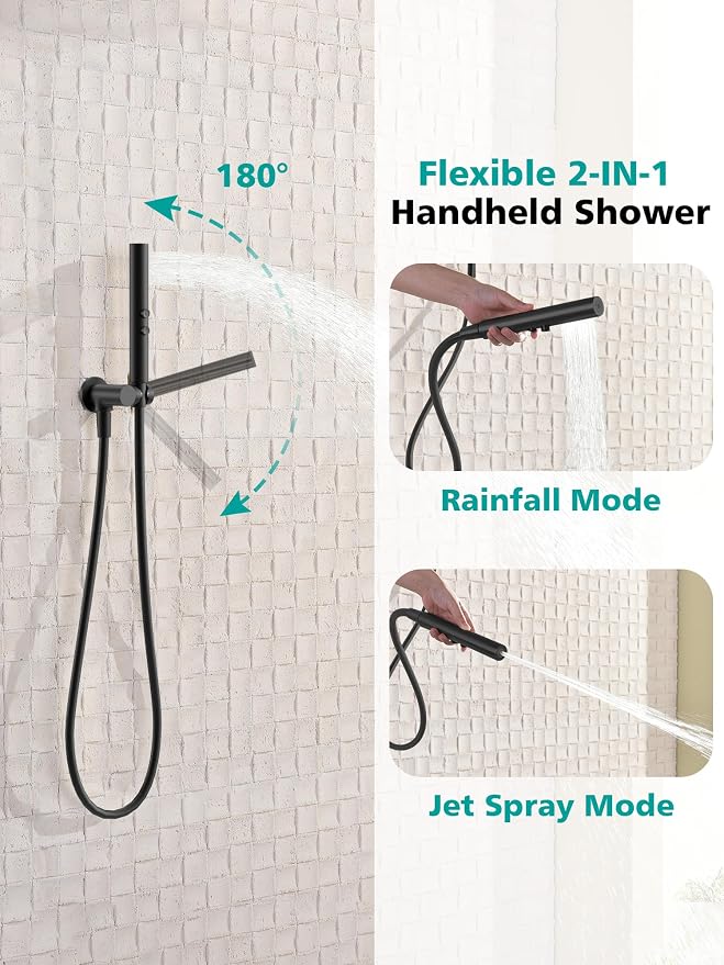 Lefton Shower System in Fahrenheit Display, 13” Overhead Round Rainfall Shower - Image 4