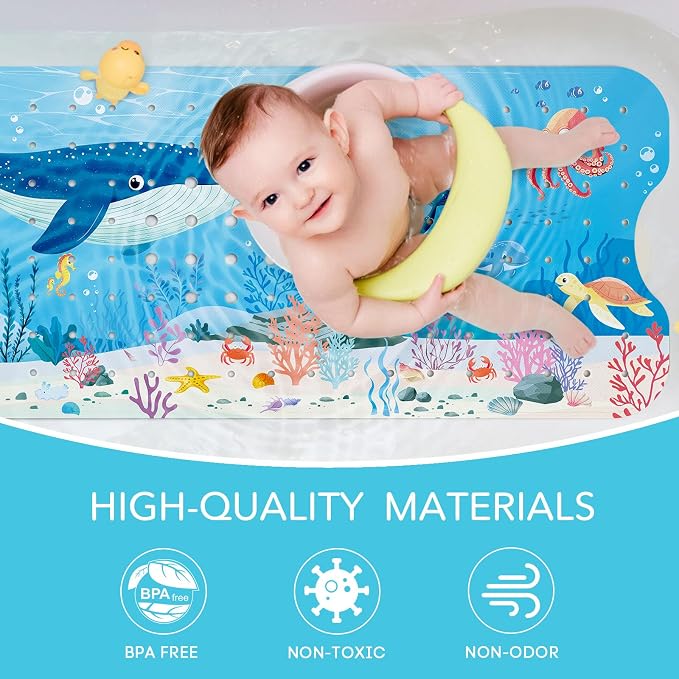 SHUCHING Baby Bath Mat for Tub Non Slip-40 X 16 Inch, Extra Long Kids Bathtub - Image 3