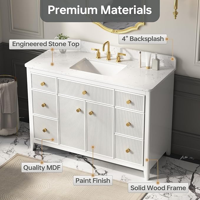 48 Inch Bathroom Vanity with Sink, Undermount Single Sink Vanity with - Image 3