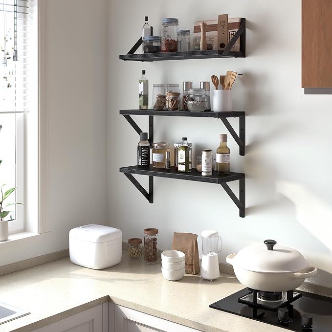 Heimlove Floating Shelves for Wall, 16 Inch Long Wood Floating Shelves Set of 3 - Image 4